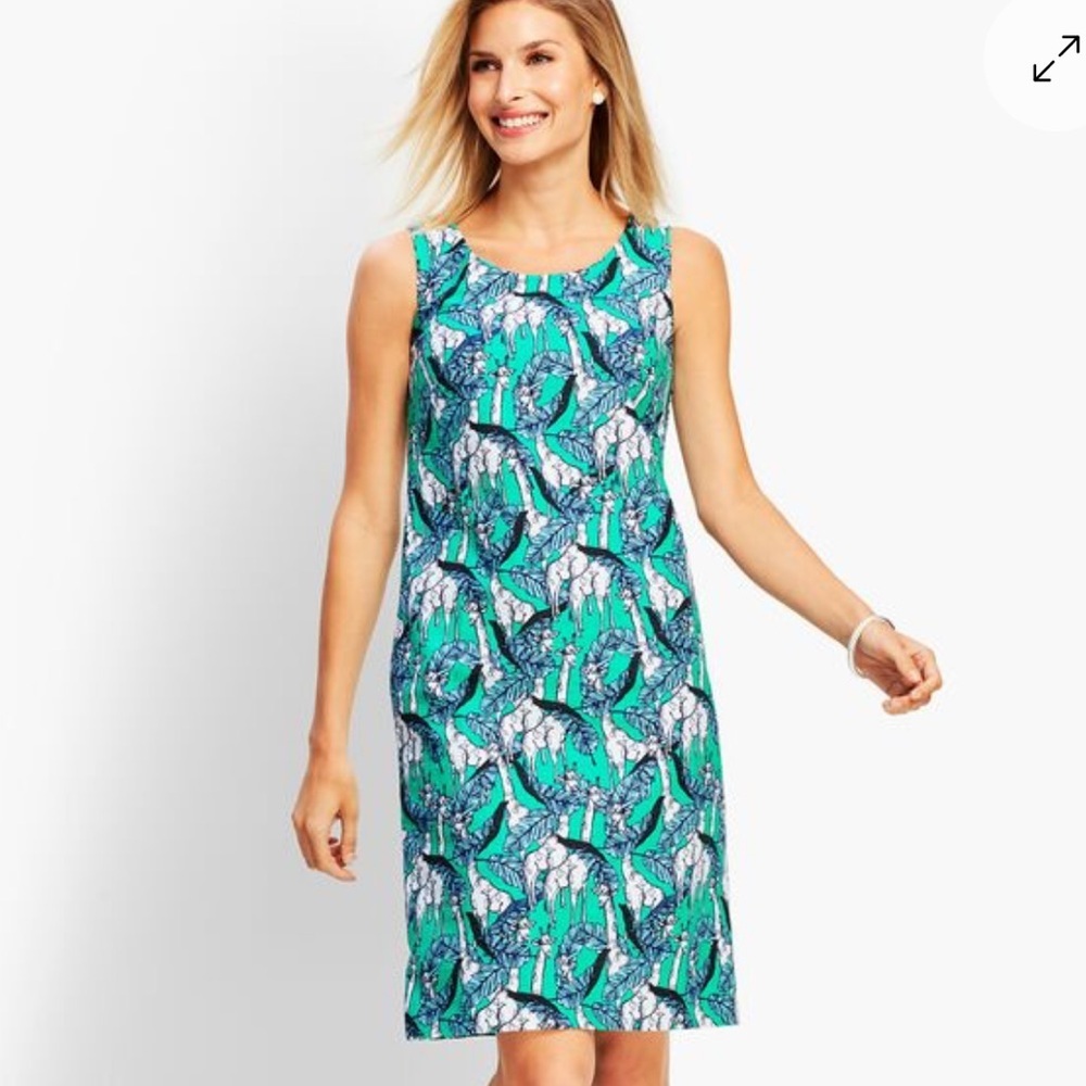 Talbots Women's Size 10 Giraffe Print Sleeveeless Shift Dress Tropical Summer